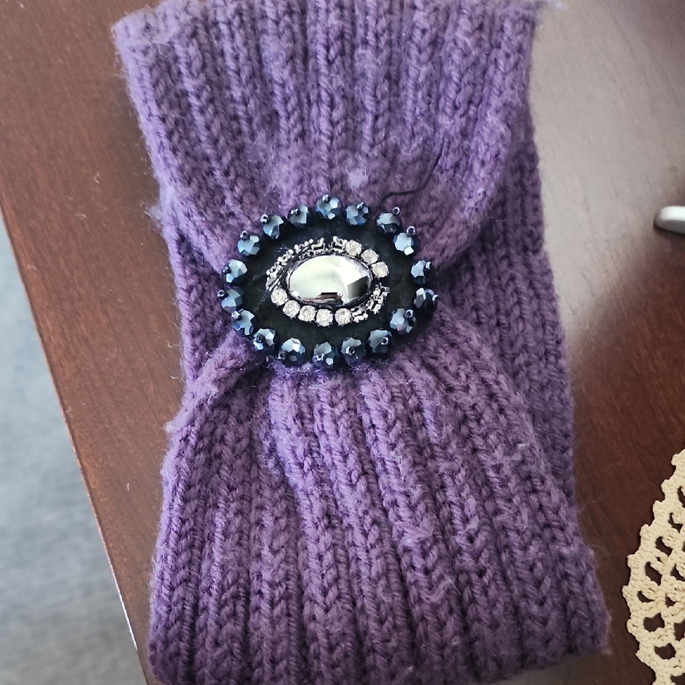 Purple Knit Headband with Gem Detail
